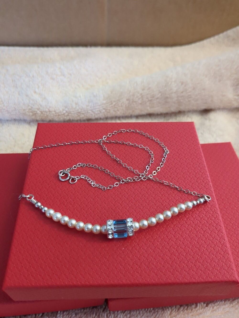 Sweet Sixteen Necklace with 925 Silver and Aquamarine and Faux Pearls